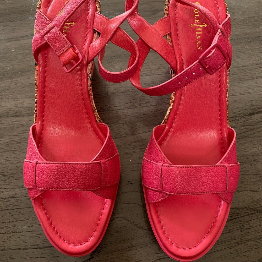 Cole Haan pink snake print wedge